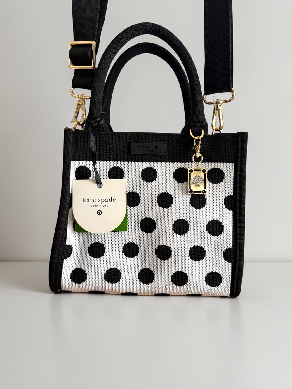 NWT Kate Spade x Target Polka Dot Knit Tote Crossbody Bag Black White